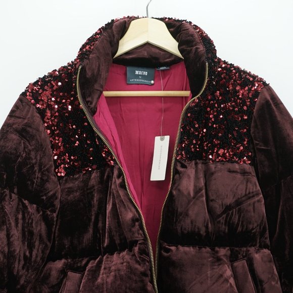 Anthropologie Velour Sequined Puffer Jacket Coat - Picture 9 of 16